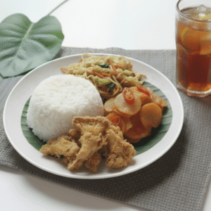 Paket Nasi Rames + Jamur Crispy + Es Teh
